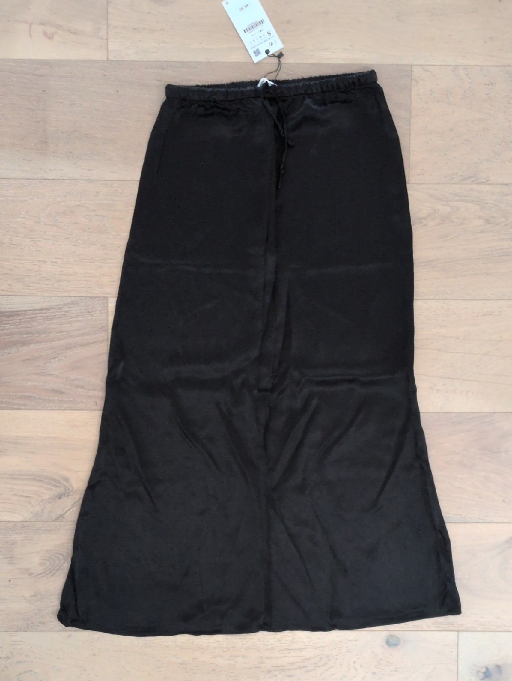 Zara Black Maxi Skirt with Drawstring Waist